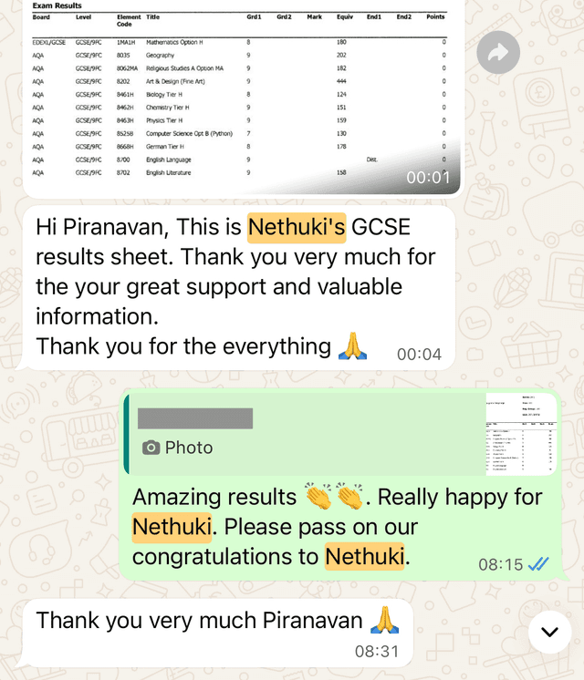 Straight 9 in maths, chemistry, biology